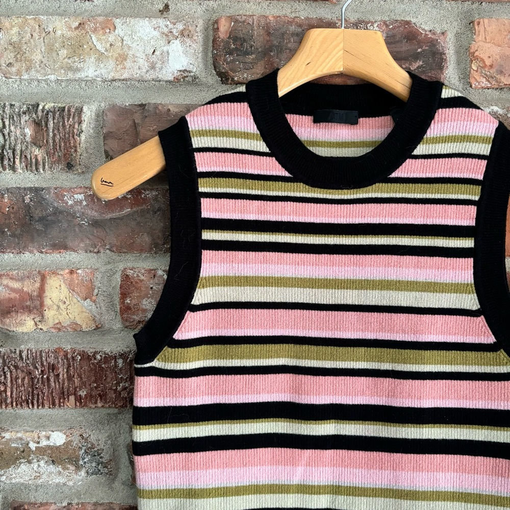 ATM Colorful Multi Yarn Stripe Sleeveless Sweater Tank Top, L - Picture 4 of 8